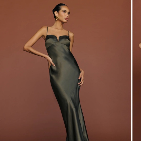 Reformation Brie Silk Dress Green - Size 10 - Picture 1 of 3